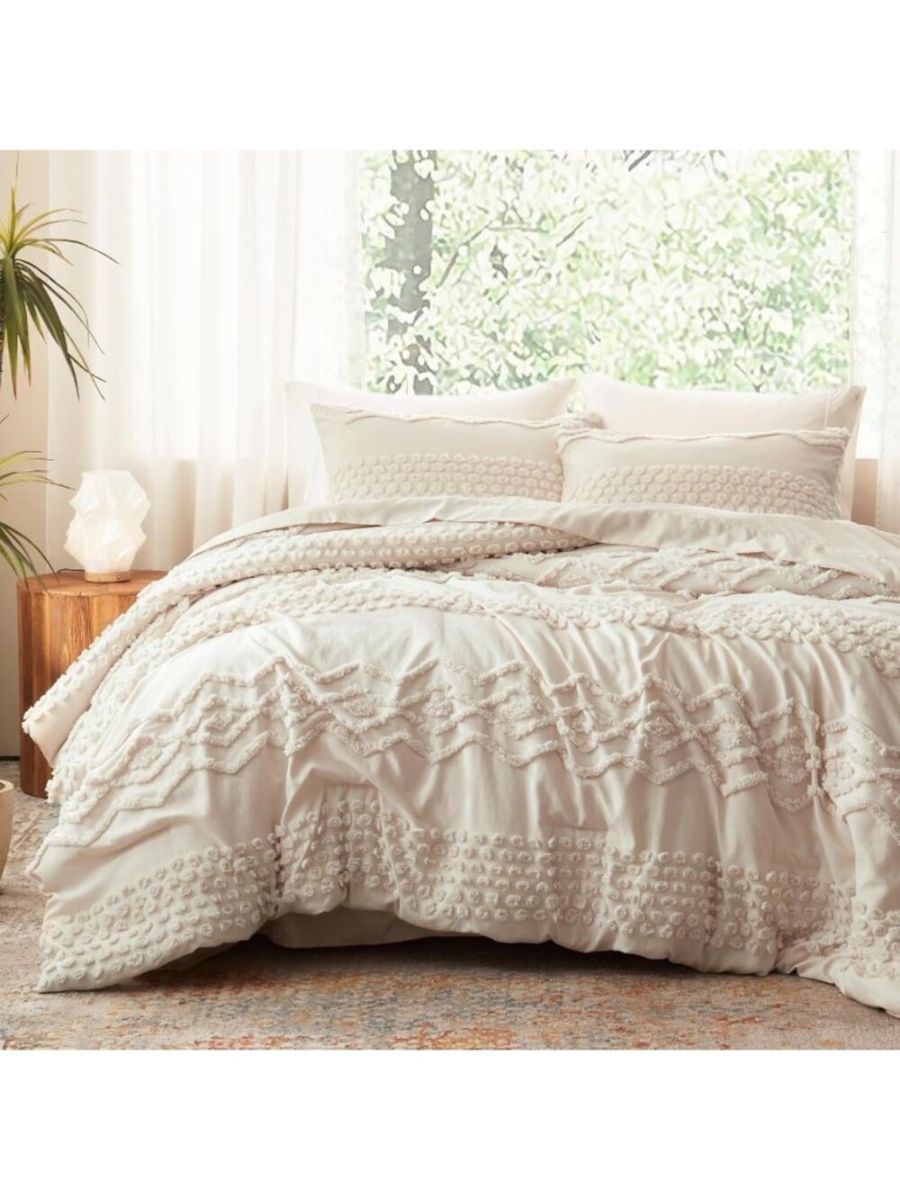 Beige Tufted King Size Comforter Set - 3 Piece Boho Chic Bedding Collection